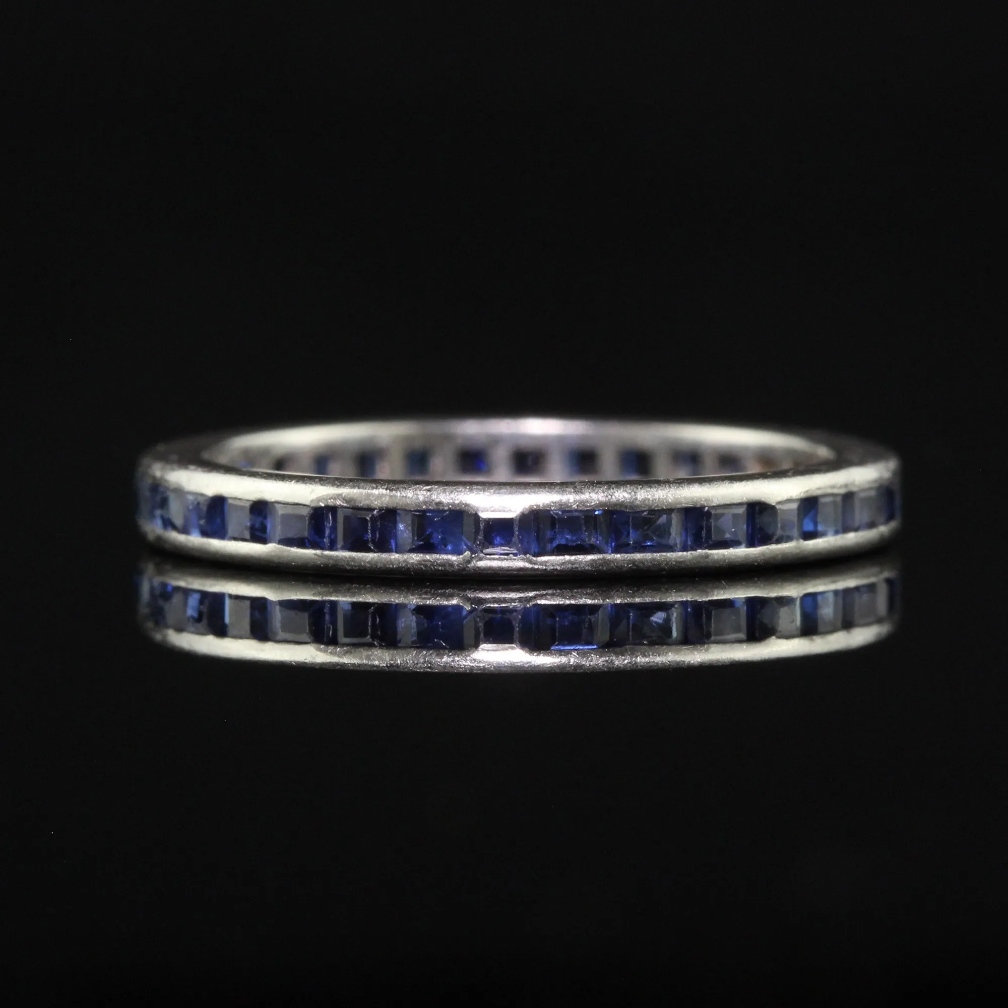 Antique Art Deco Platinum Natural Sapphire Square Cut Eternity Band