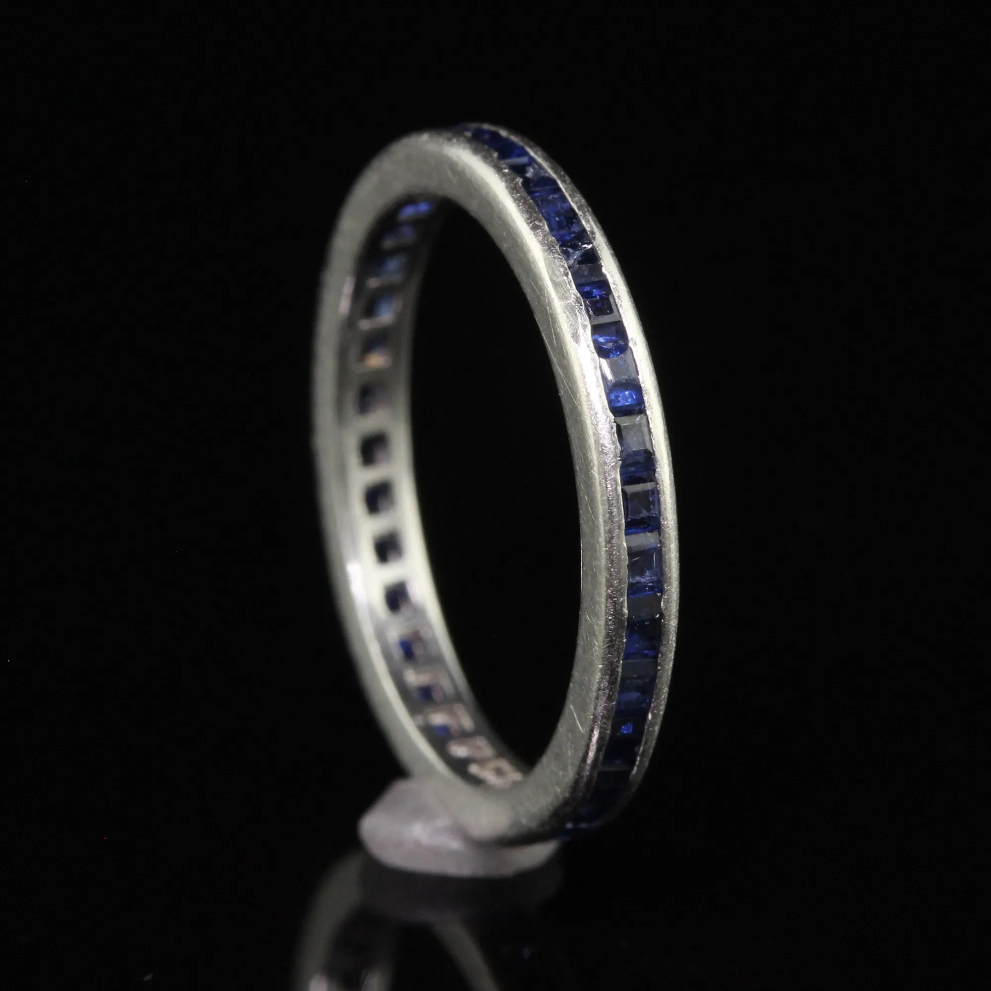 Antique Art Deco Platinum Natural Sapphire Square Cut Eternity Band