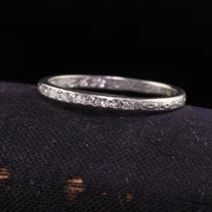 Antique Art Deco Platinum Single Cut Diamond Engraved Wedding Band