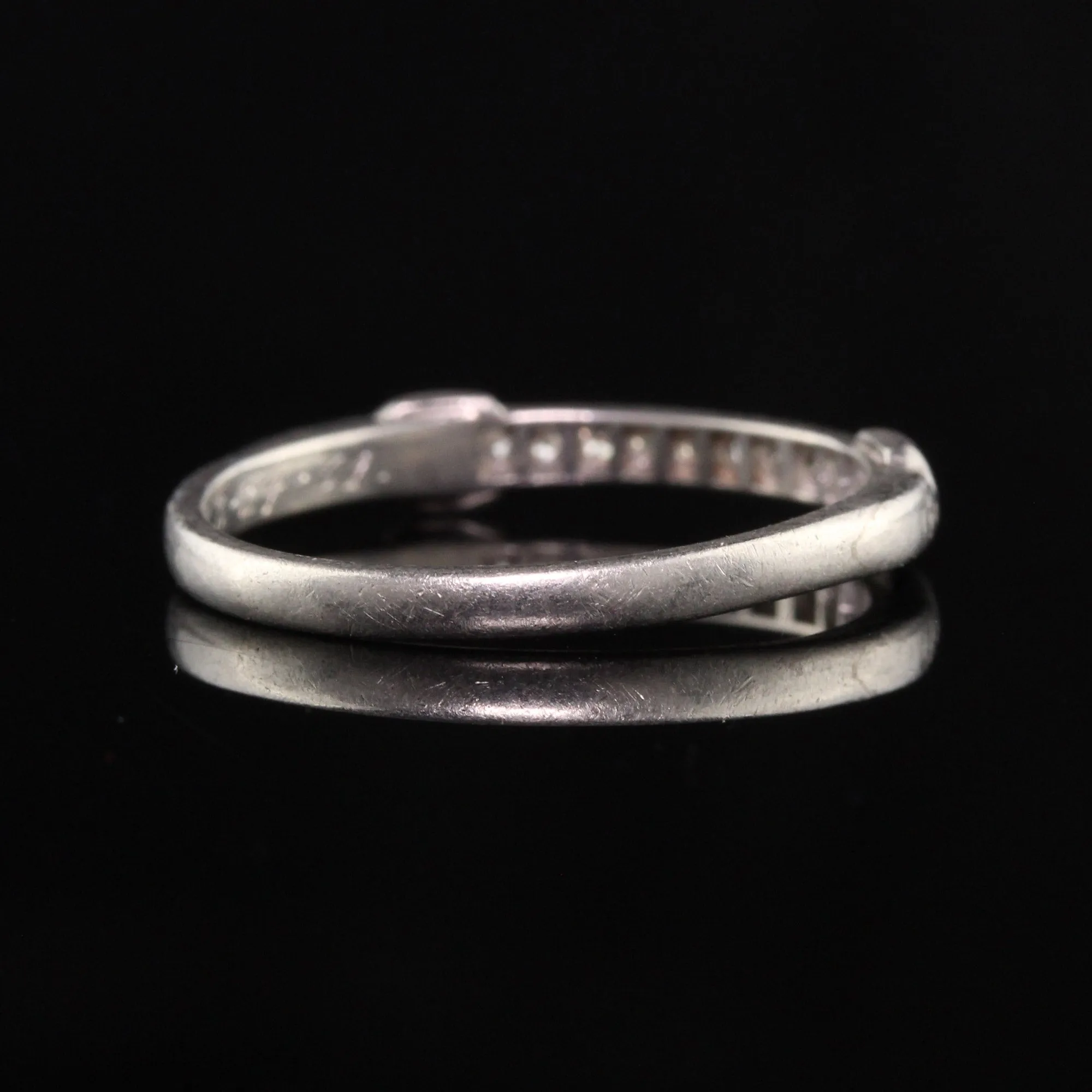 Antique Art Deco Platinum Single Cut Diamond Engraved Wedding Band