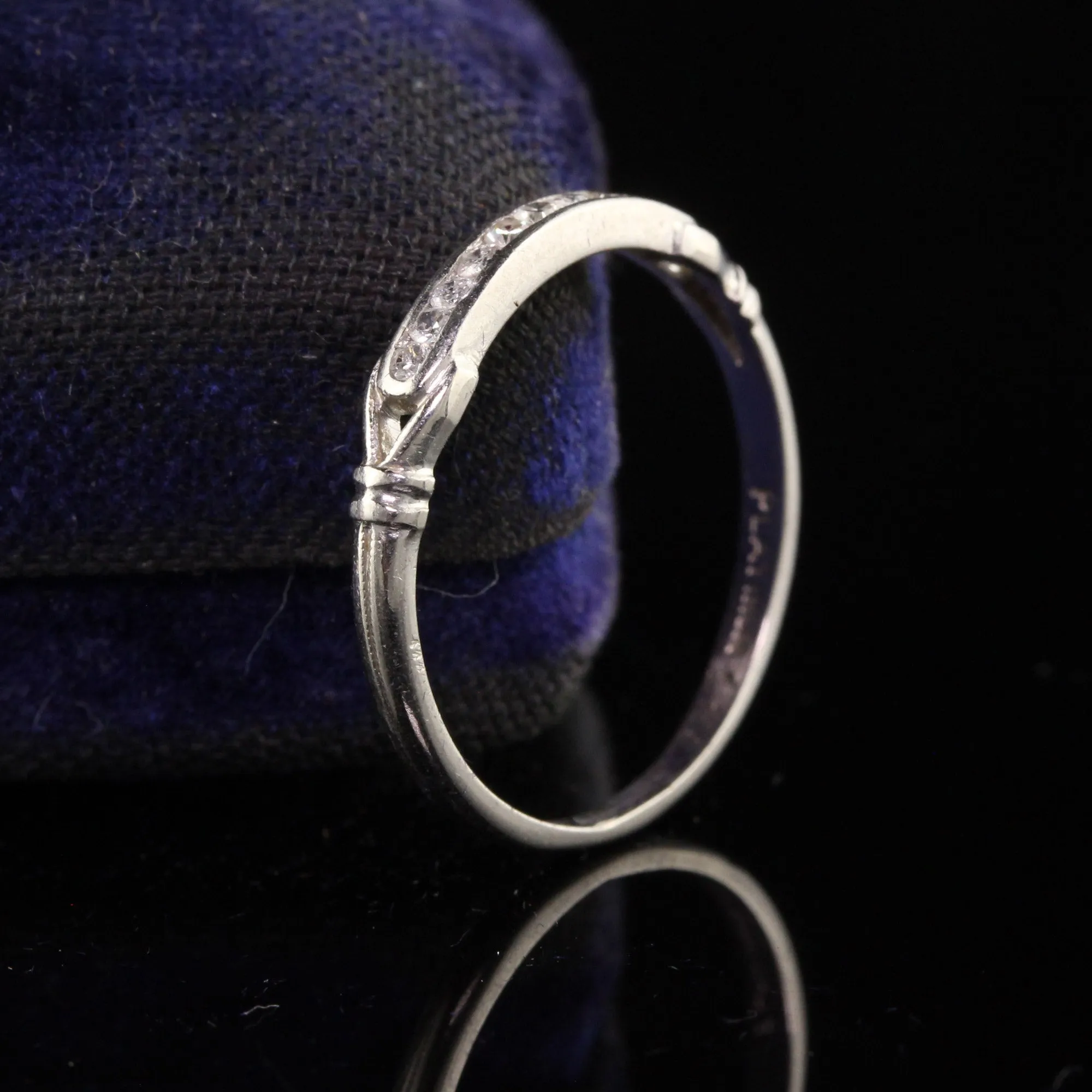 Antique Art Deco Platinum Single Cut Diamond Engraved Wedding Band