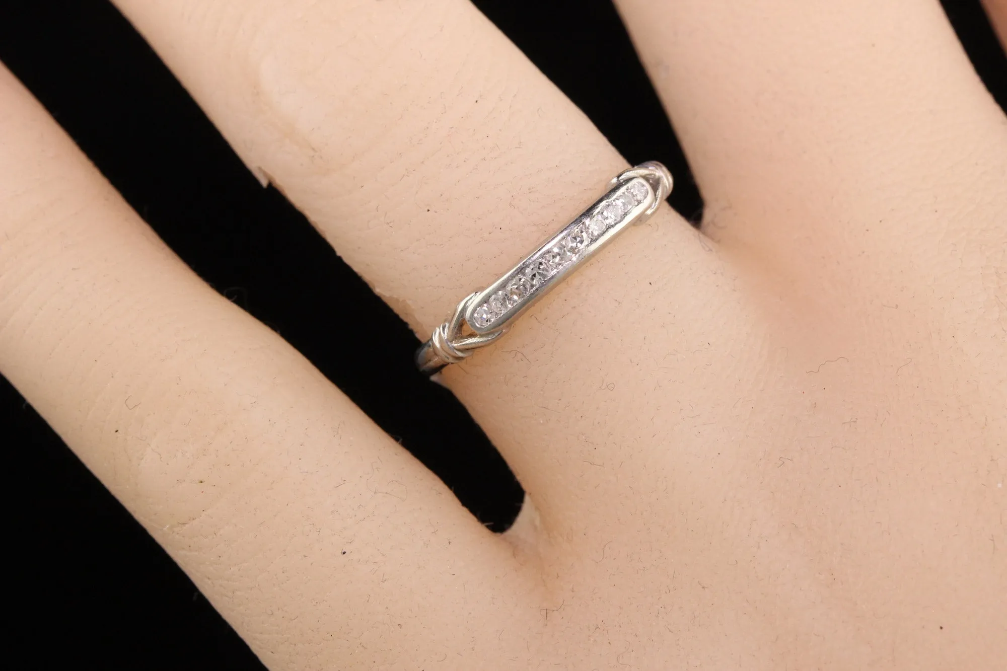 Antique Art Deco Platinum Single Cut Diamond Engraved Wedding Band