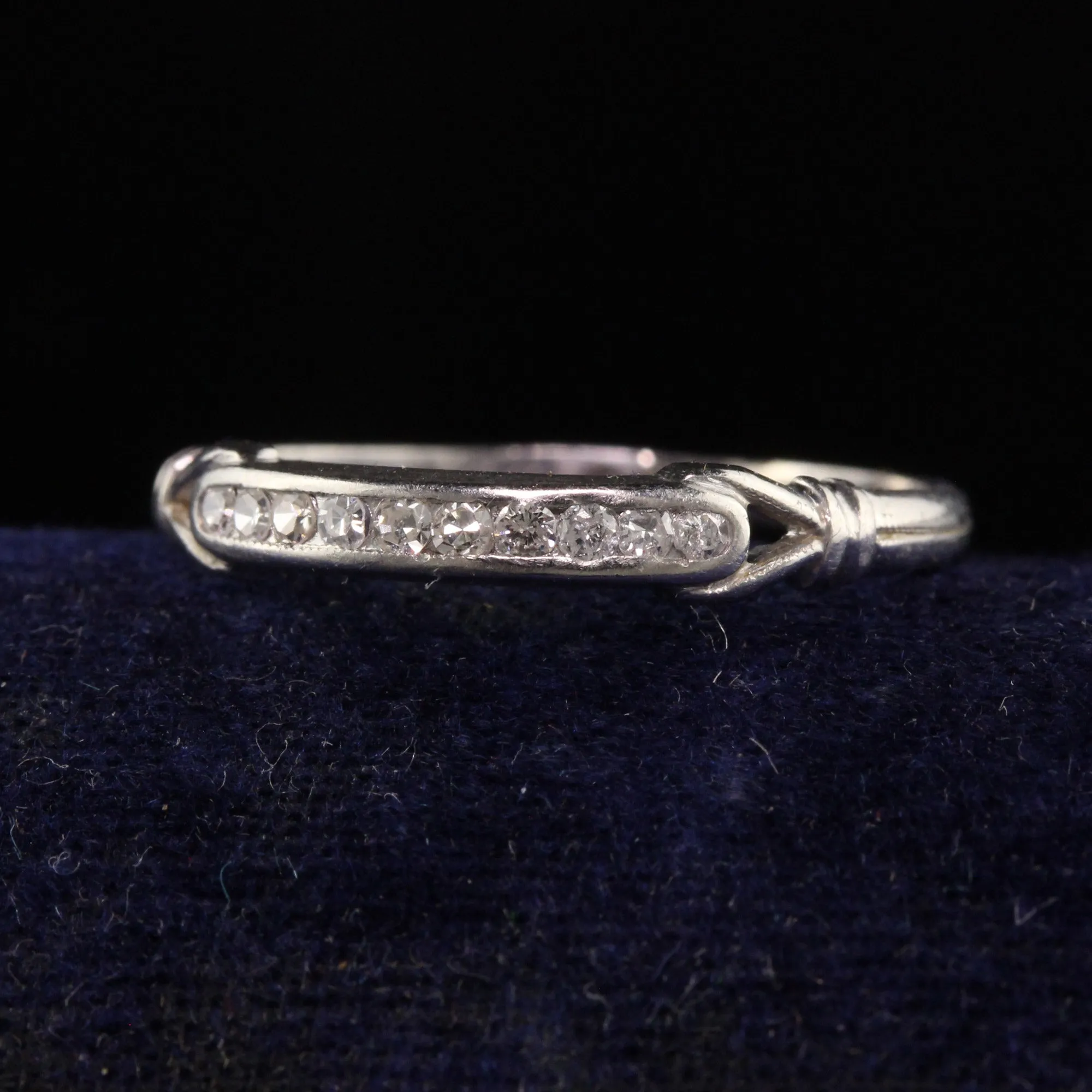 Antique Art Deco Platinum Single Cut Diamond Engraved Wedding Band