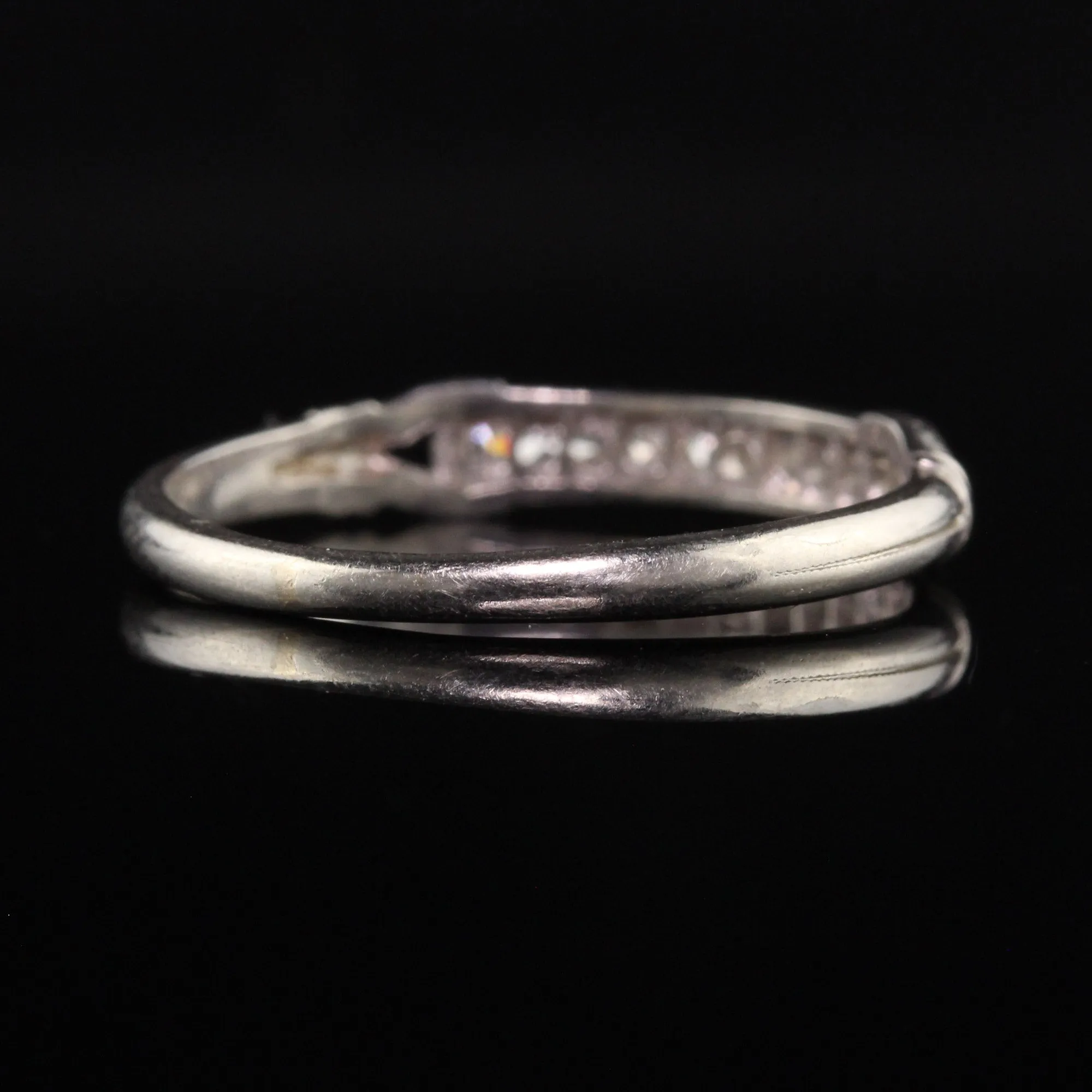 Antique Art Deco Platinum Single Cut Diamond Engraved Wedding Band
