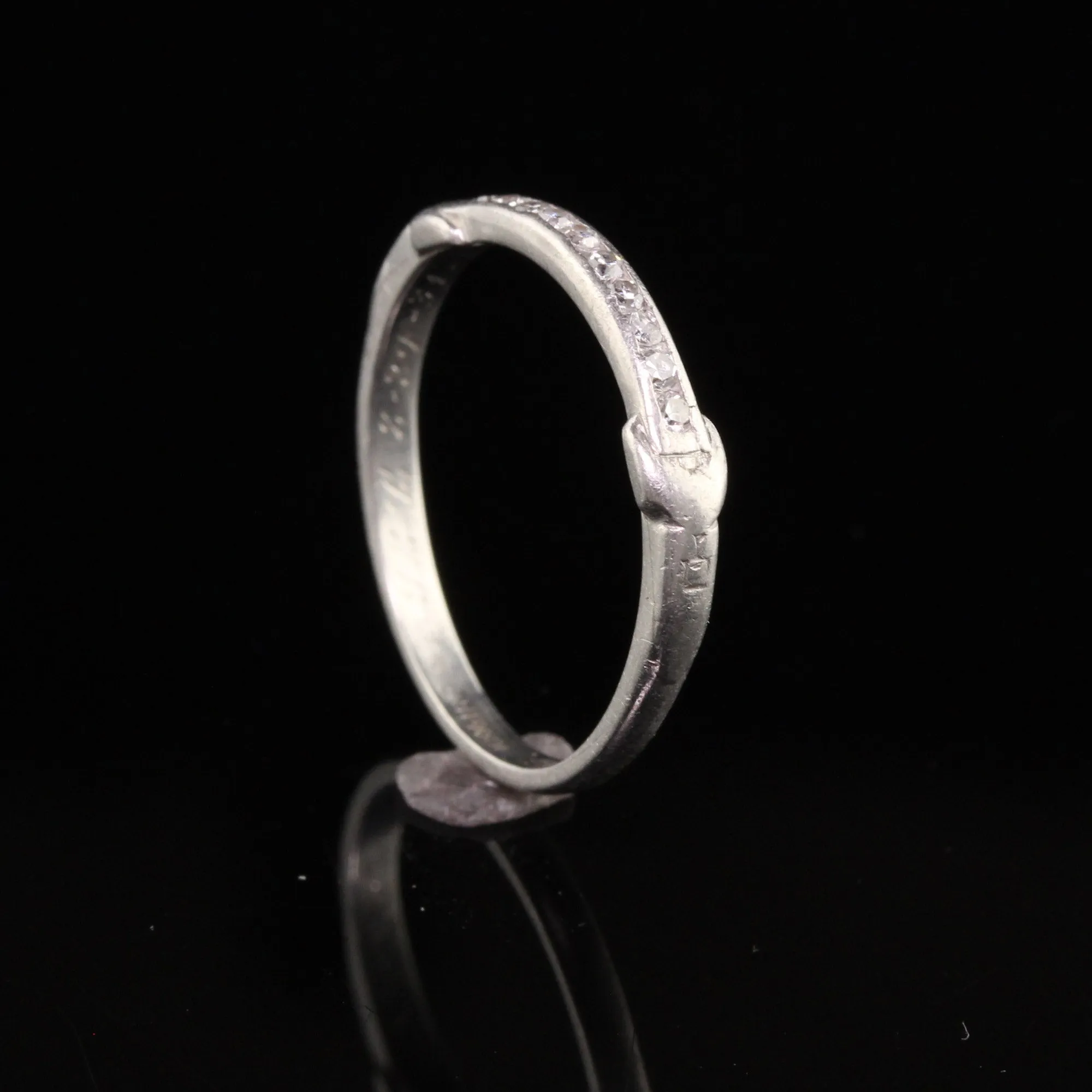 Antique Art Deco Platinum Single Cut Diamond Engraved Wedding Band