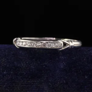 Antique Art Deco Platinum Single Cut Diamond Engraved Wedding Band