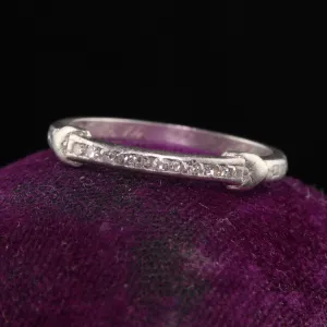 Antique Art Deco Platinum Single Cut Diamond Engraved Wedding Band