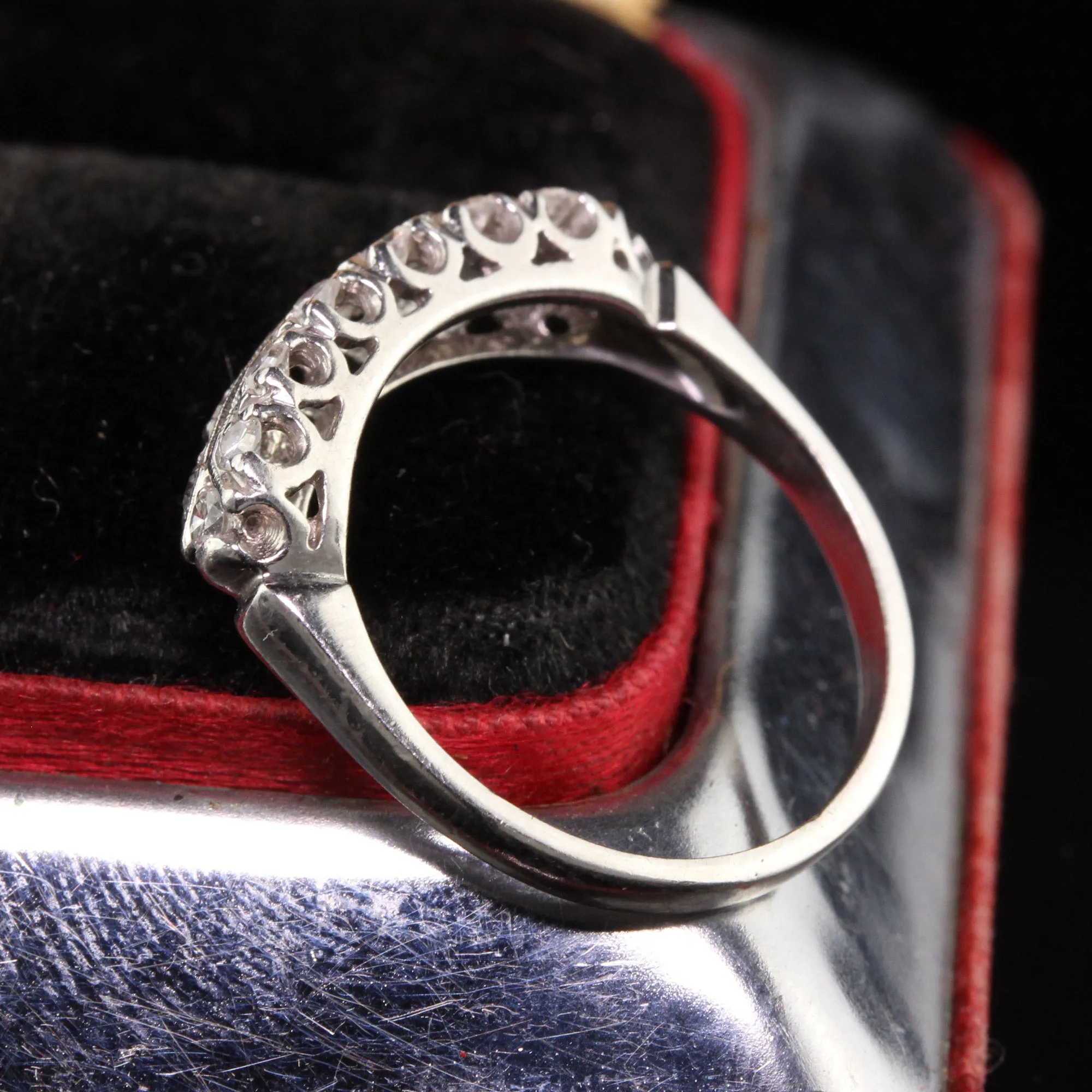 Antique Art Deco Platinum Single Cut Diamond Filigree Wedding Band