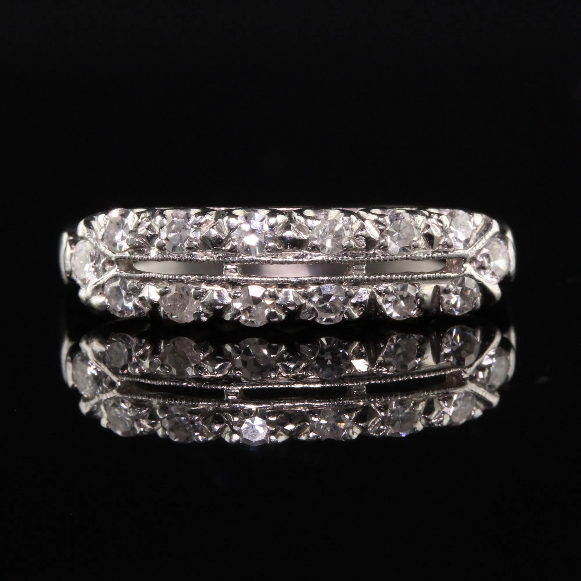 Antique Art Deco Platinum Single Cut Diamond Filigree Wedding Band