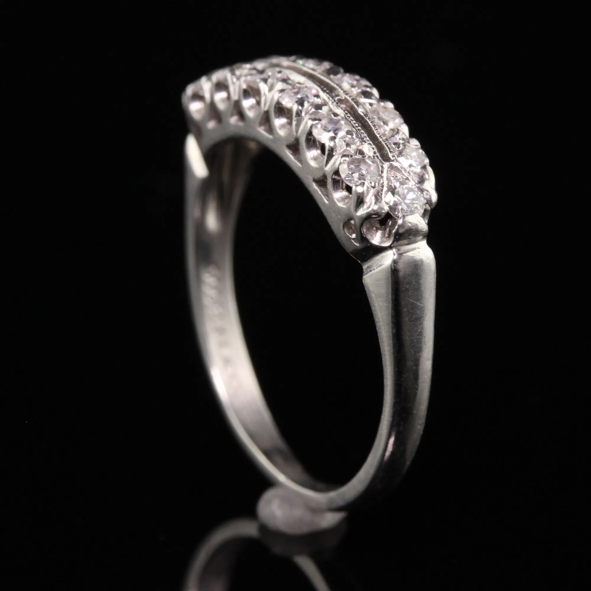 Antique Art Deco Platinum Single Cut Diamond Filigree Wedding Band