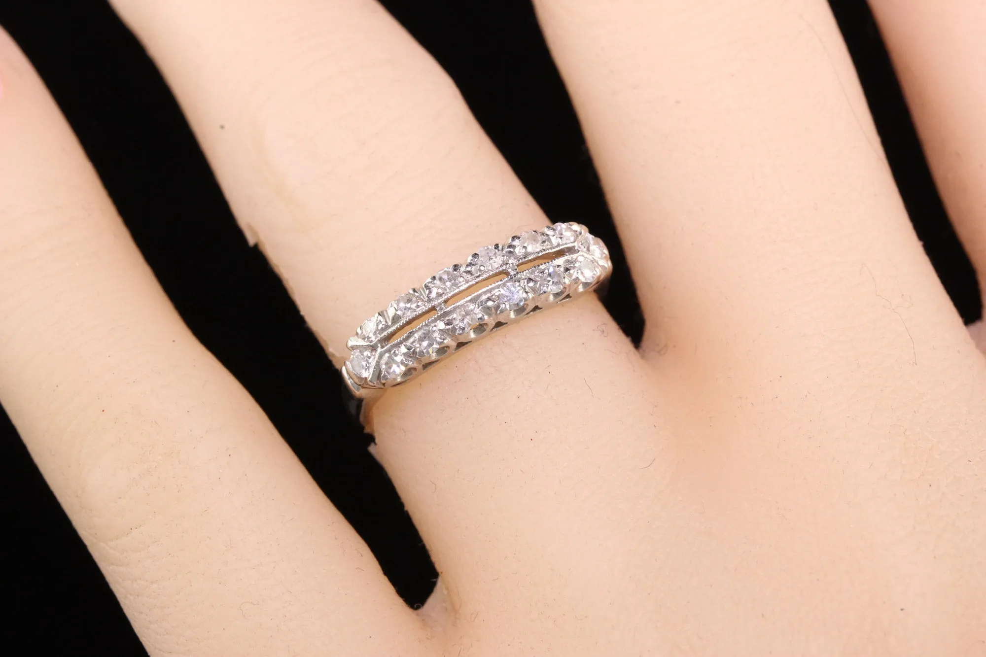 Antique Art Deco Platinum Single Cut Diamond Filigree Wedding Band