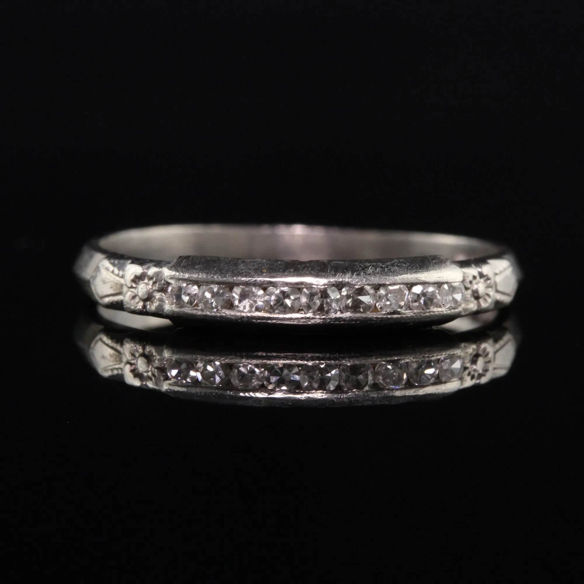 Antique Art Deco Platinum Single Cut Diamond Wedding Band