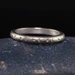 Antique Art Deco Priscilla Platinum 18K White Gold Engraved Wedding Band