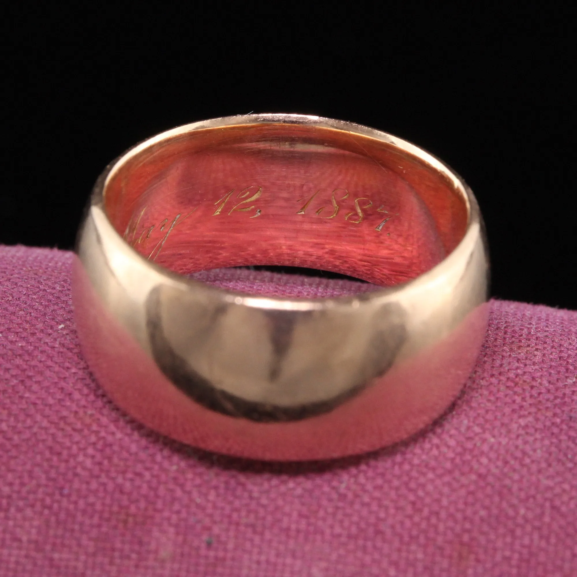 Antique Victorian 14K Rose Gold Wide Engraved Wedding Band