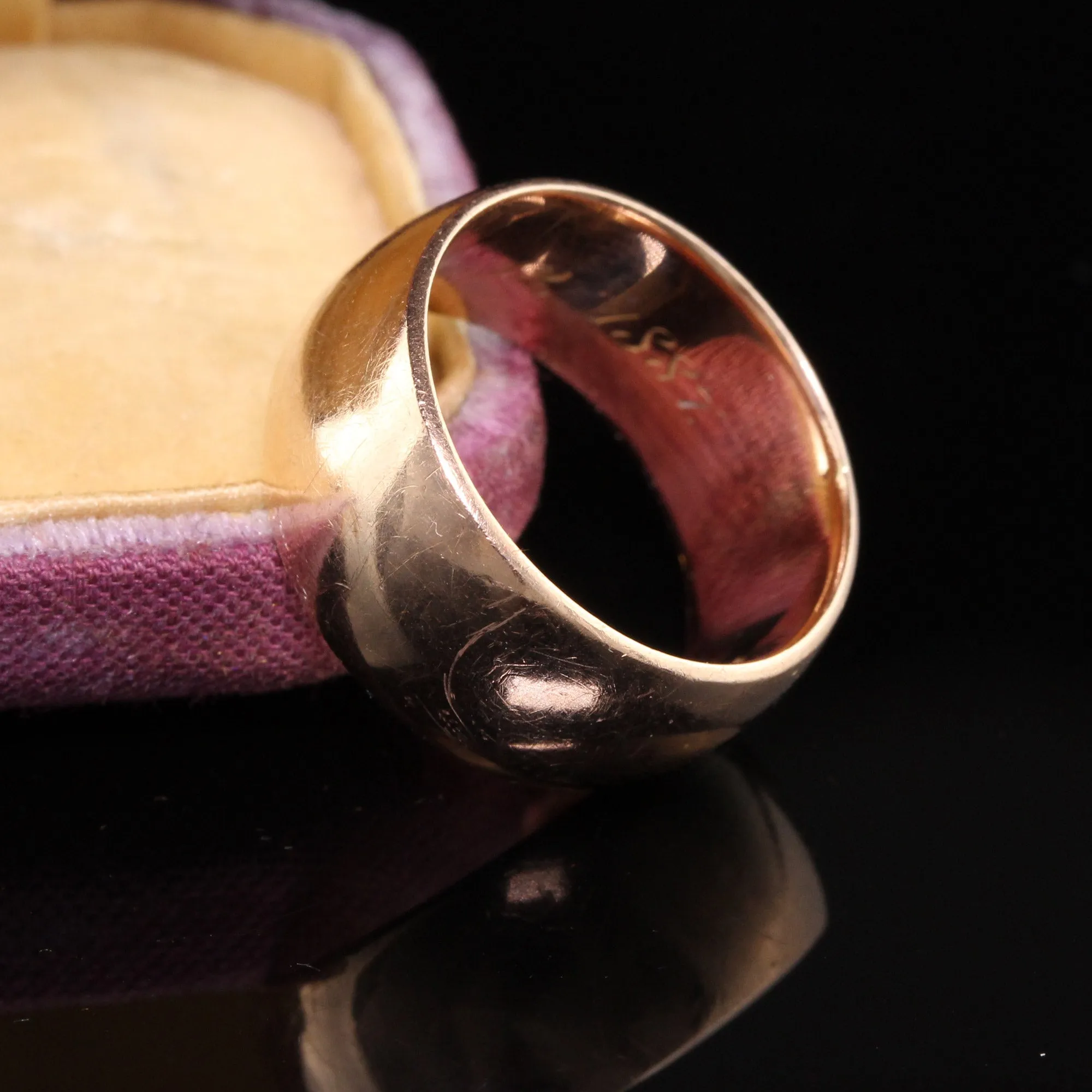 Antique Victorian 14K Rose Gold Wide Engraved Wedding Band