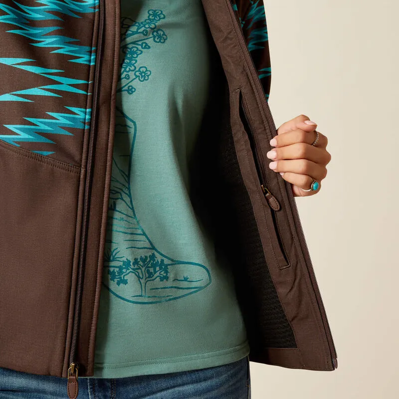 Ariat Women's Brown Aurora Softshell Jacket with Turquoise Southwest Print