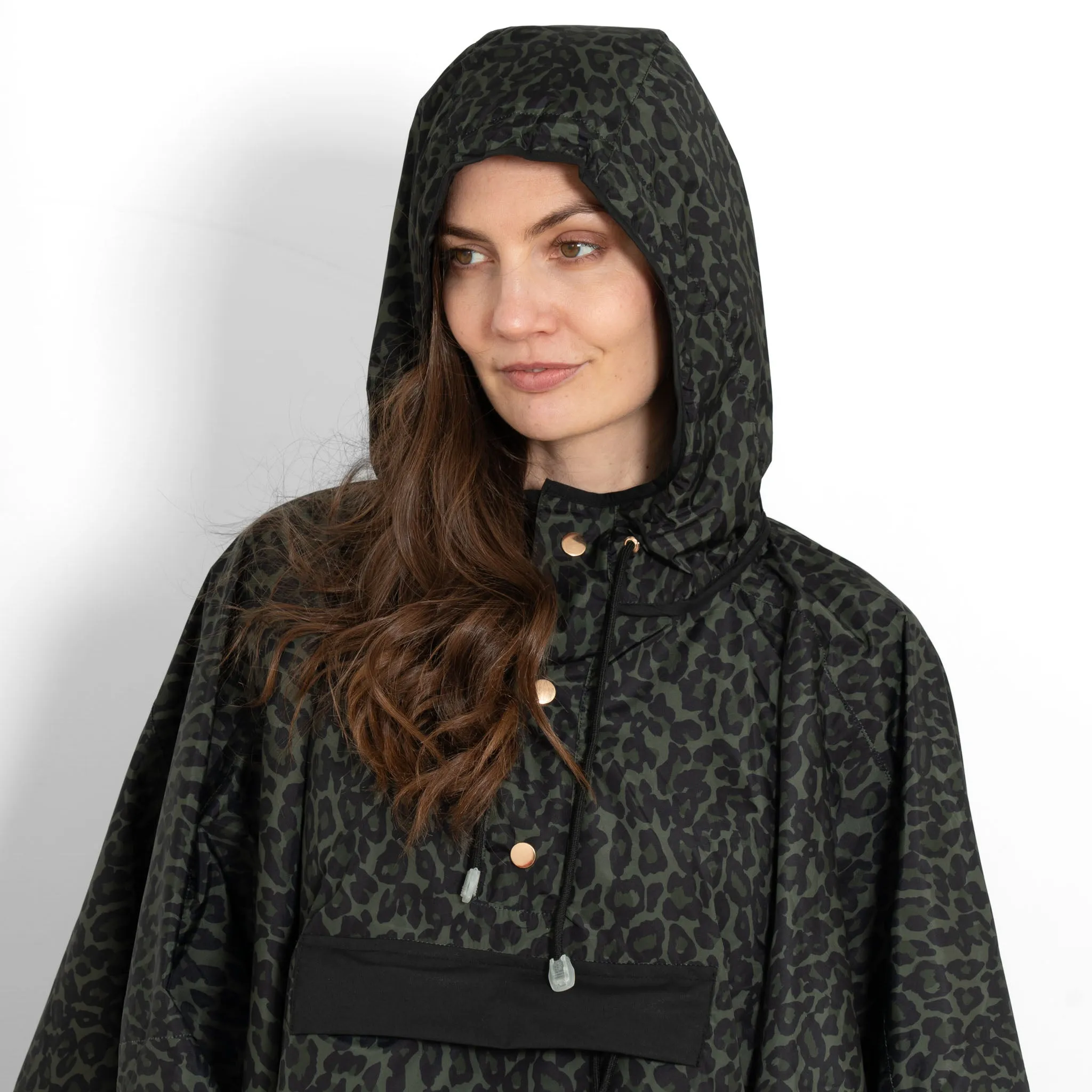 Aspen Rain Poncho - Khaki/Black, Leopard Print