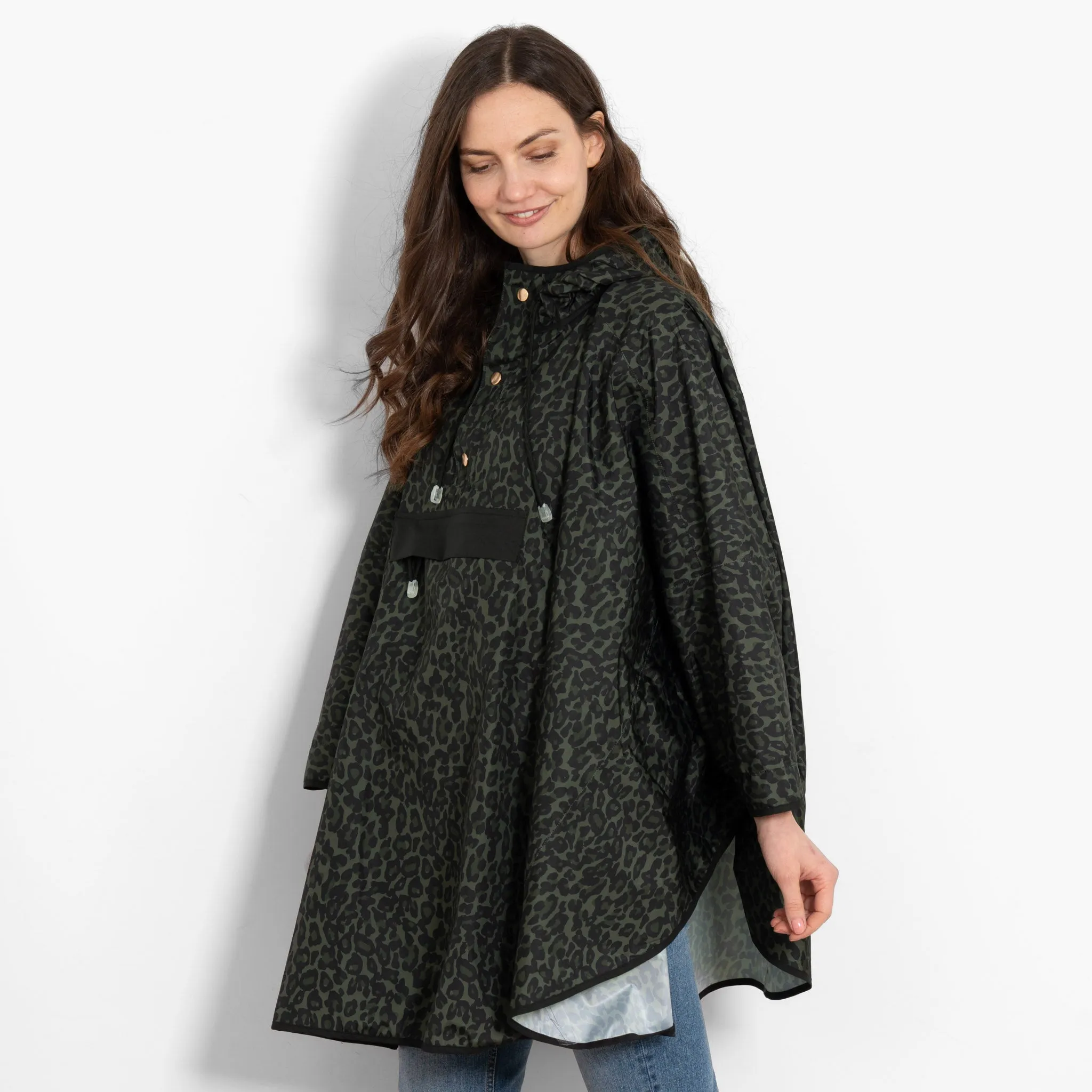 Aspen Rain Poncho - Khaki/Black, Leopard Print