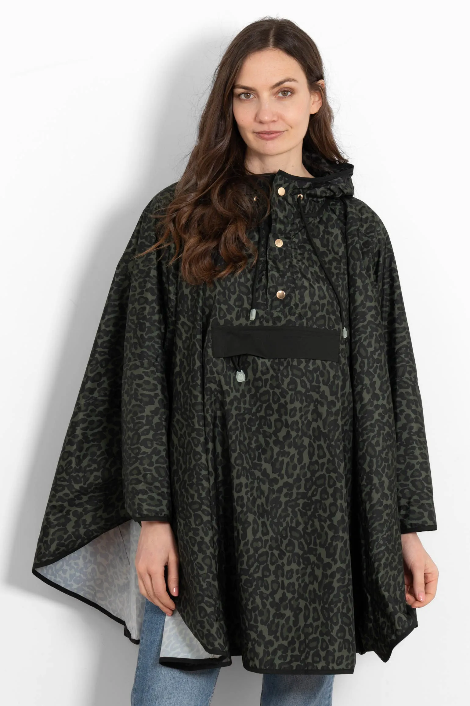 Aspen Rain Poncho - Khaki/Black, Leopard Print