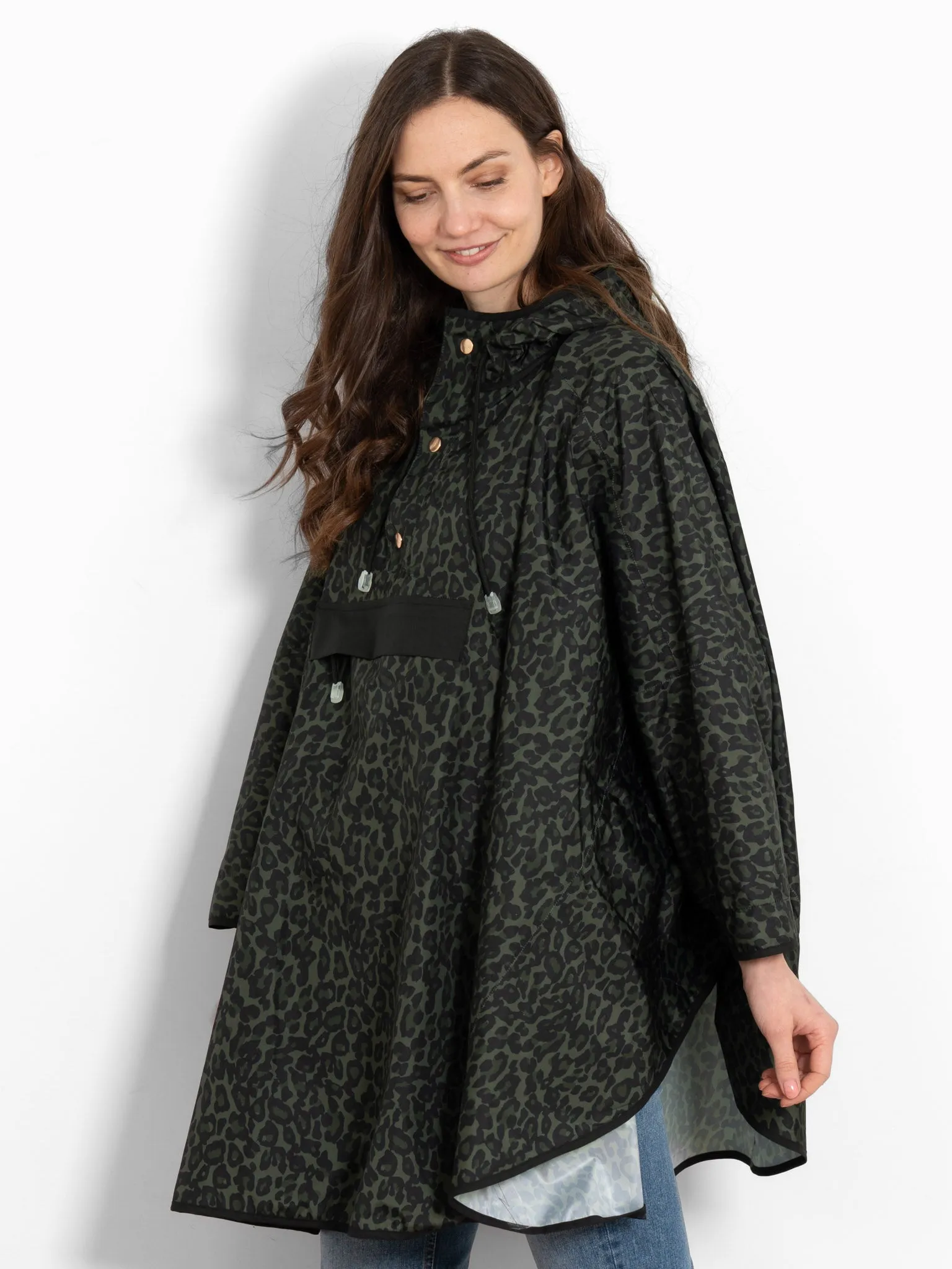 Aspen Rain Poncho - Khaki/Black, Leopard Print