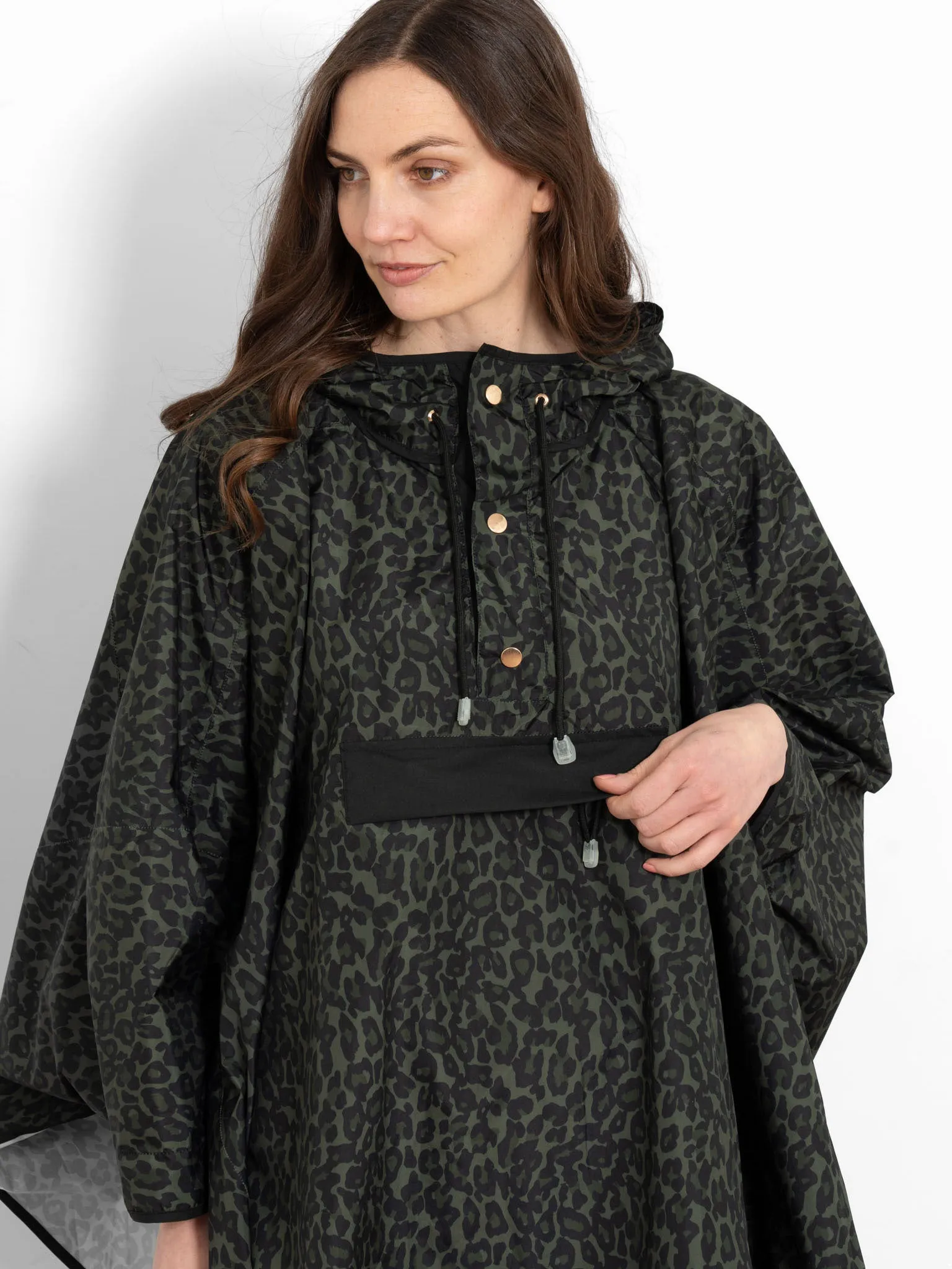 Aspen Rain Poncho - Khaki/Black, Leopard Print
