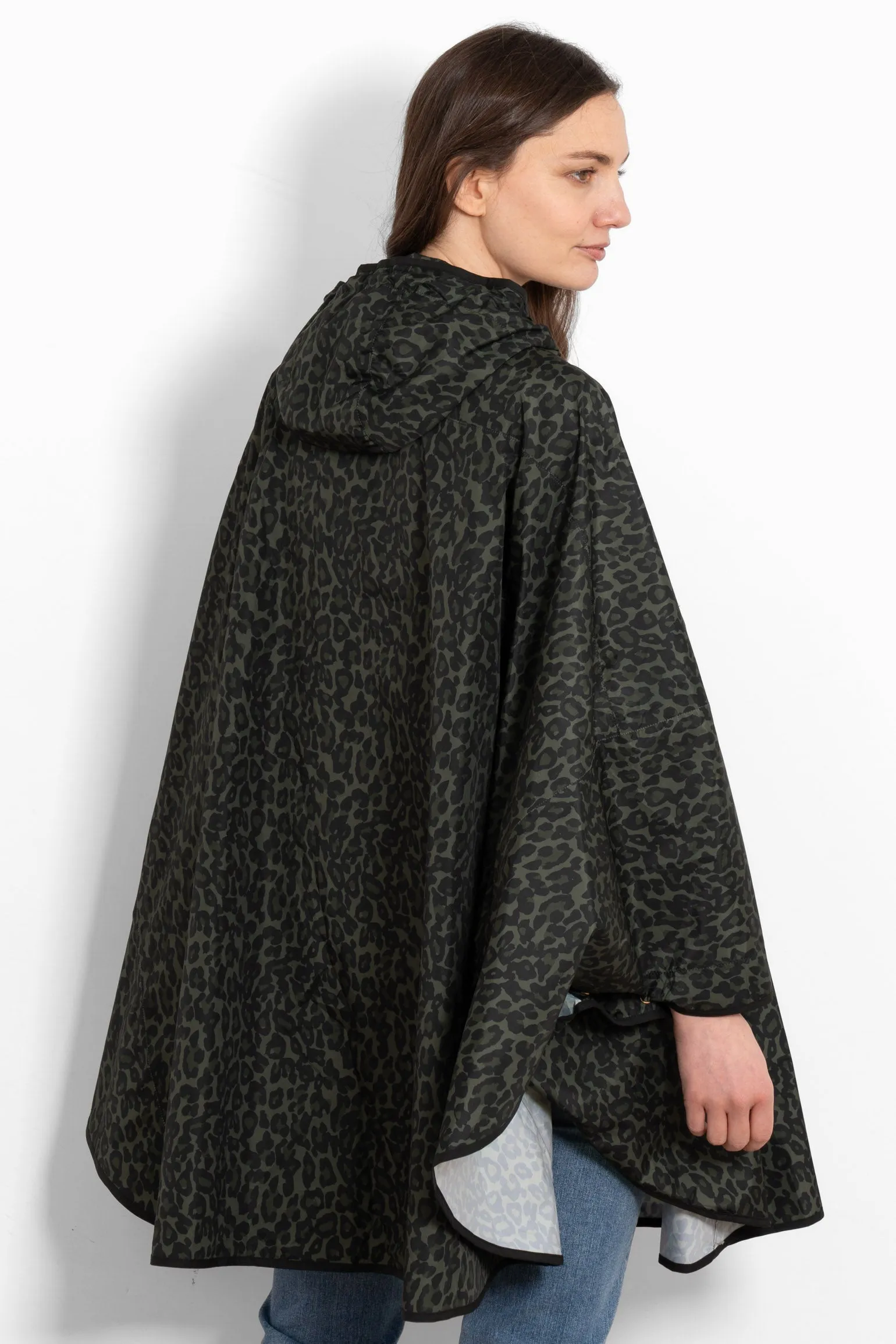 Aspen Rain Poncho - Khaki/Black, Leopard Print