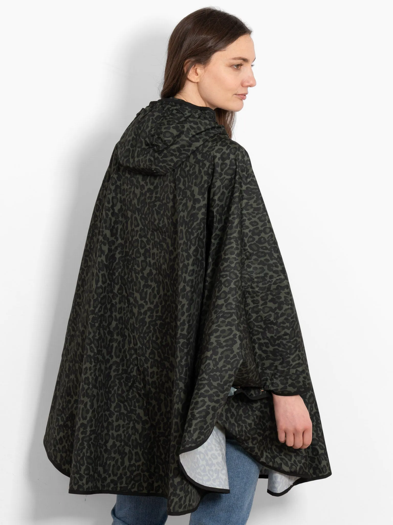 Aspen Rain Poncho - Khaki/Black, Leopard Print