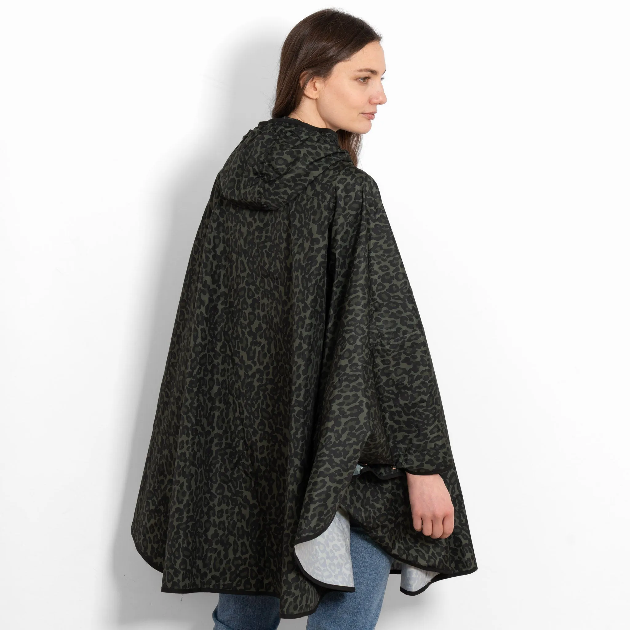 Aspen Rain Poncho - Khaki/Black, Leopard Print