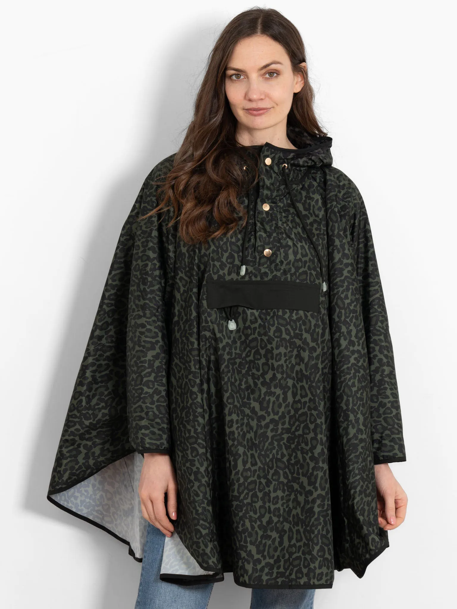 Aspen Rain Poncho - Khaki/Black, Leopard Print