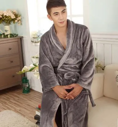 Autumn winter thick long flannel robe male coral fleece bathrobe lengthen men plus size brand long-sleeve sleepwear