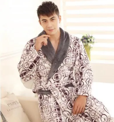Autumn winter thick long flannel robe male coral fleece bathrobe lengthen men plus size brand long-sleeve sleepwear