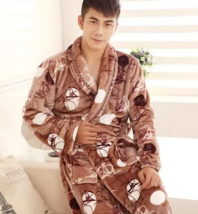 Autumn winter thick long flannel robe male coral fleece bathrobe lengthen men plus size brand long-sleeve sleepwear