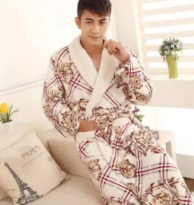 Autumn winter thick long flannel robe male coral fleece bathrobe lengthen men plus size brand long-sleeve sleepwear