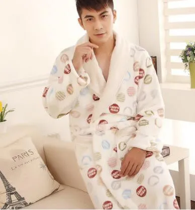 Autumn winter thick long flannel robe male coral fleece bathrobe lengthen men plus size brand long-sleeve sleepwear