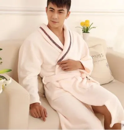 Autumn winter thick long flannel robe male coral fleece bathrobe lengthen men plus size brand long-sleeve sleepwear