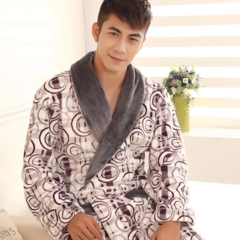 Autumn winter thick long flannel robe male coral fleece bathrobe lengthen men plus size brand long-sleeve sleepwear