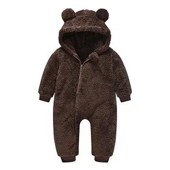 Baby Bear Plush Hooded Romper – Warm and Cozy Overall