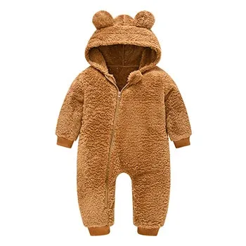 Baby Bear Plush Hooded Romper – Warm and Cozy Overall