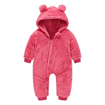 Baby Bear Plush Hooded Romper – Warm and Cozy Overall