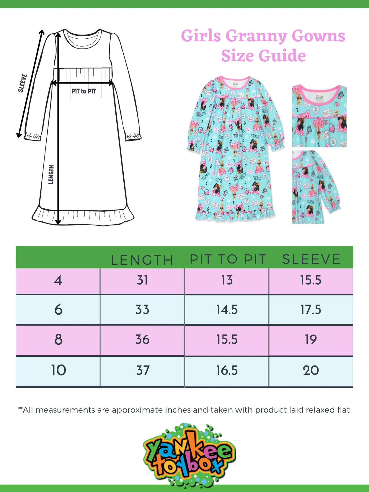 Barbie Girls Flannel Granny Gown Nightgown
