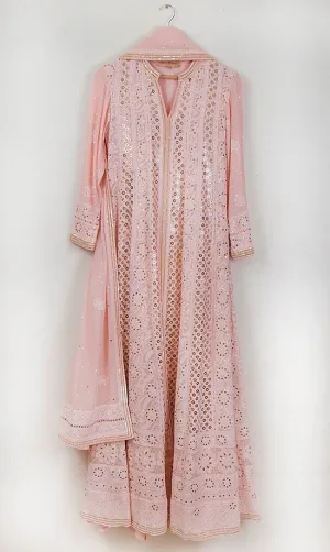 Beautiful Pure Georgette Handwork Chikankari Pink Anarkali Suit