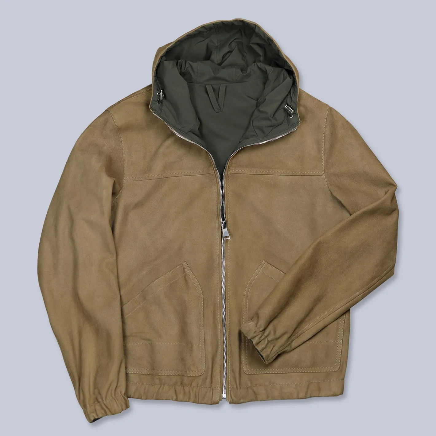 Beige Green Reversible Hooded Jacket