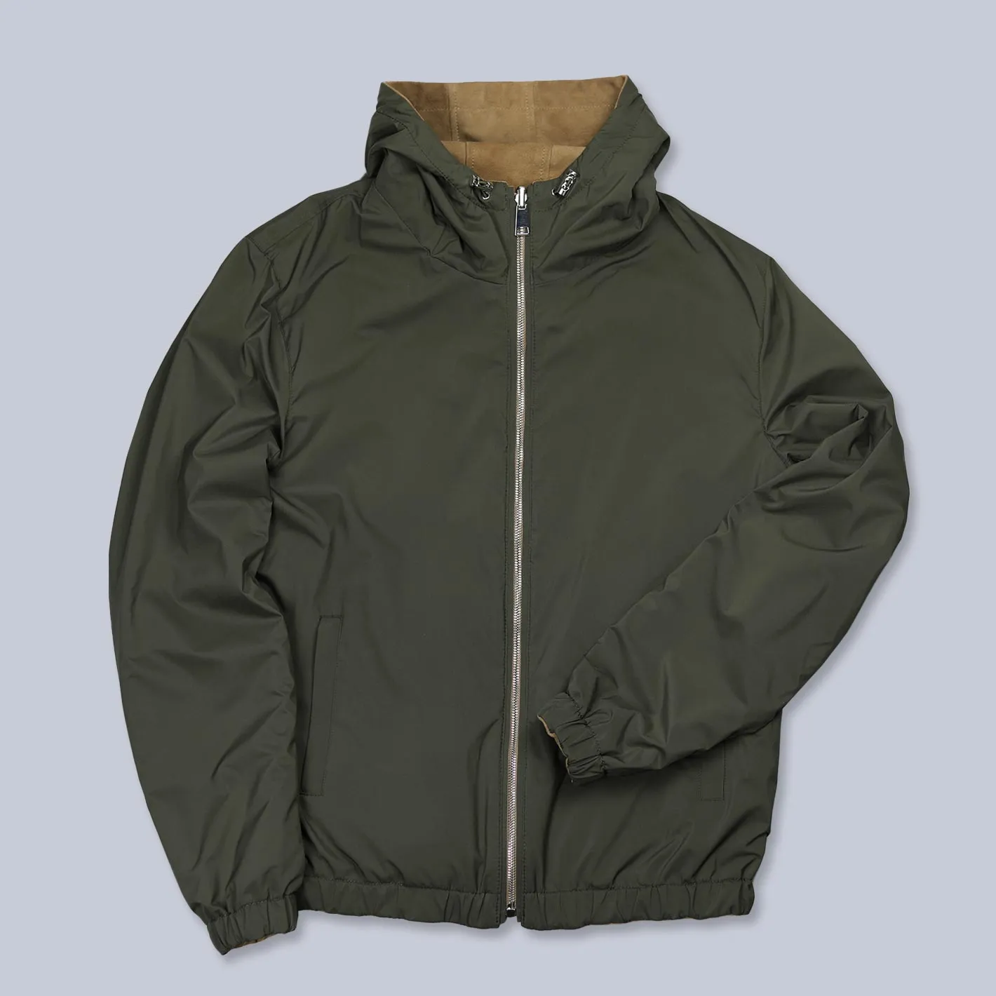 Beige Green Reversible Hooded Jacket