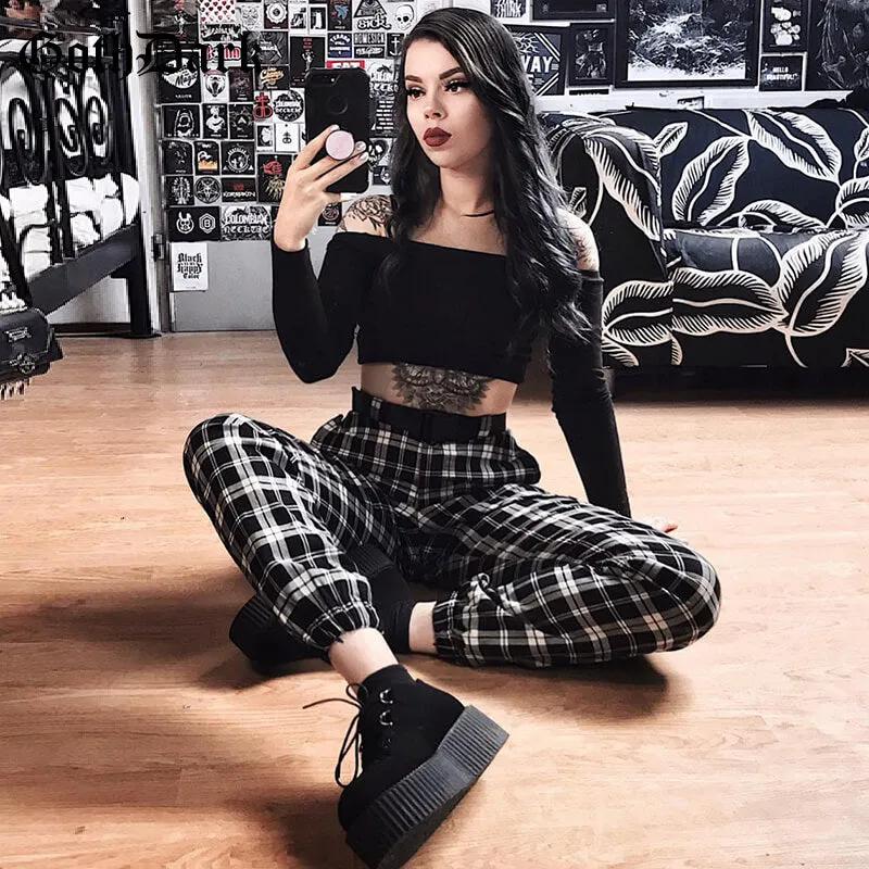 Black and White Harajuku plaid cargo pants