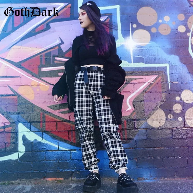 Black and White Harajuku plaid cargo pants