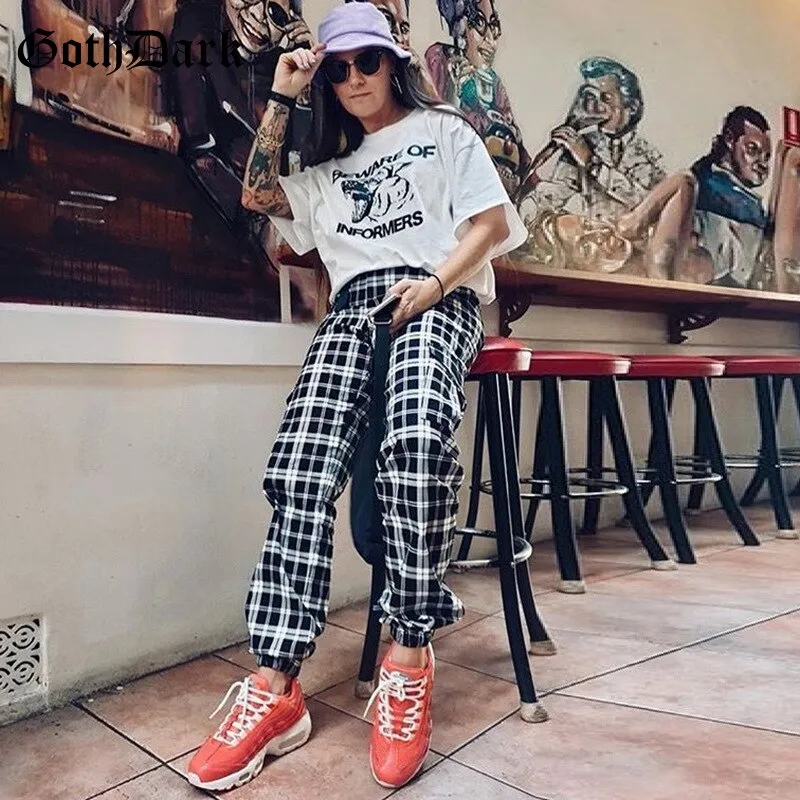 Black and White Harajuku plaid cargo pants