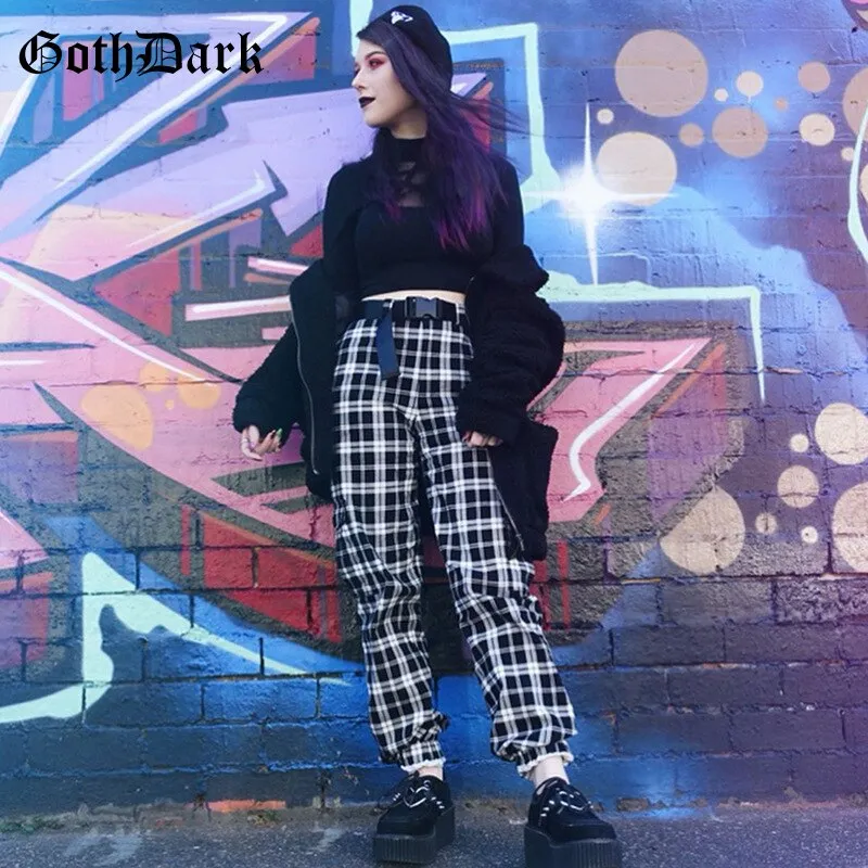 Black and White Harajuku plaid cargo pants