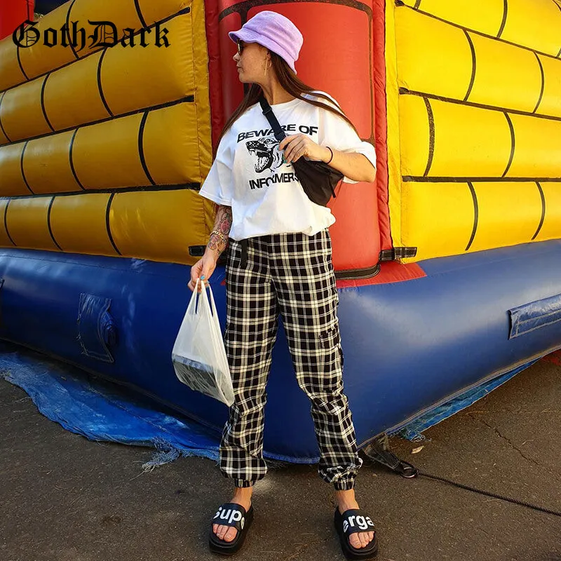 Black and White Harajuku plaid cargo pants