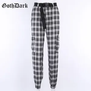 Black and White Harajuku plaid cargo pants