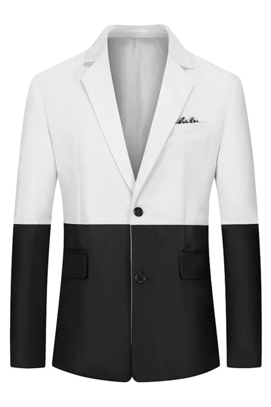 Black And White Notched Lapel Two Pieces Prom Suits One Button Slim Fit Wedding Cocktail Attire Men